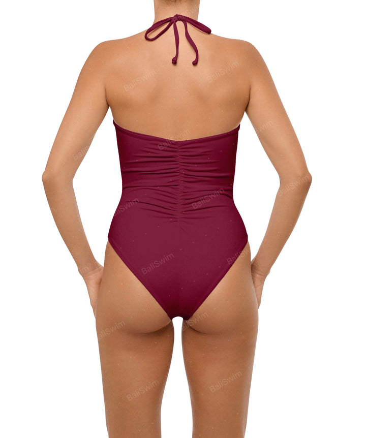 BSWS-S60 Plunge Neck Ruched Front One Piece