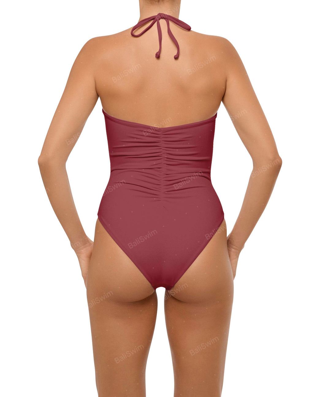 BSWS-S60 Plunge Neck Ruched Front One Piece