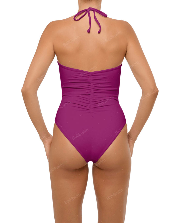 BSWS-S60 Plunge Neck Ruched Front One Piece