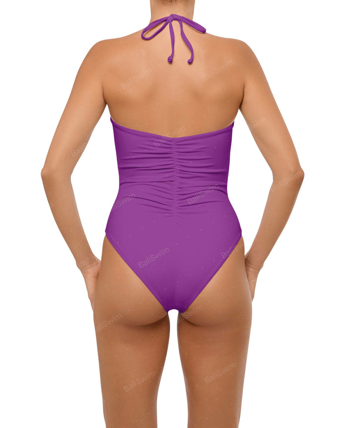 BSWS-S60 Plunge Neck Ruched Front One Piece