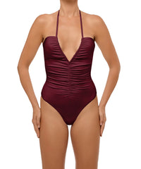 BSWS-S60 Plunge Neck Ruched Front One Piece