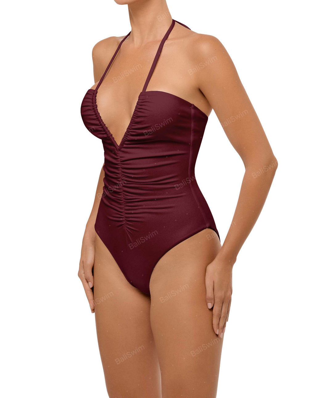 BSWS-S60 Plunge Neck Ruched Front One Piece