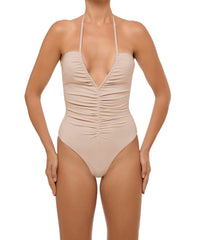 BSWS-S60 Plunge Neck Ruched Front One Piece