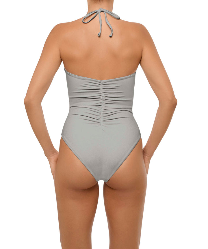 BSWS-S60 Plunge Neck Ruched Front One Piece