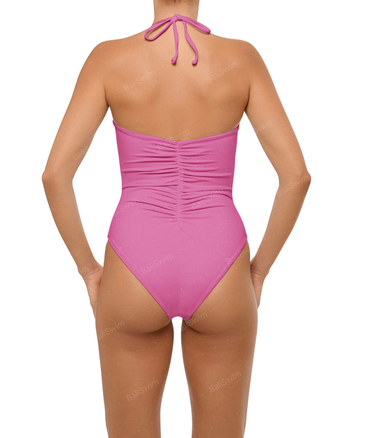 BSWS-S60 Plunge Neck Ruched Front One Piece