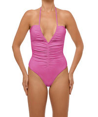 BSWS-S60 Plunge Neck Ruched Front One Piece