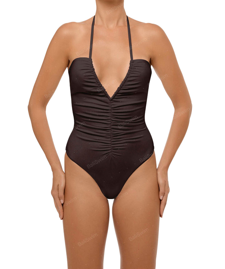 BSWS-S60 Plunge Neck Ruched Front One Piece
