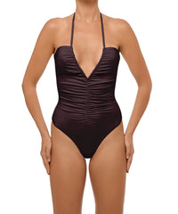 BSWS-S60 Plunge Neck Ruched Front One Piece