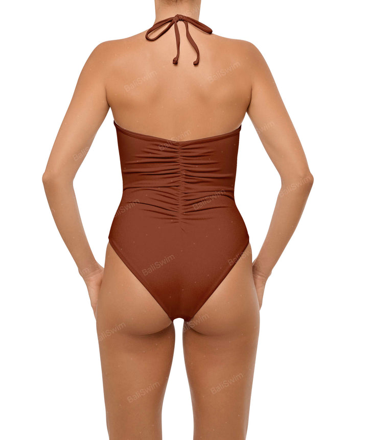 BSWS-S60 Plunge Neck Ruched Front One Piece