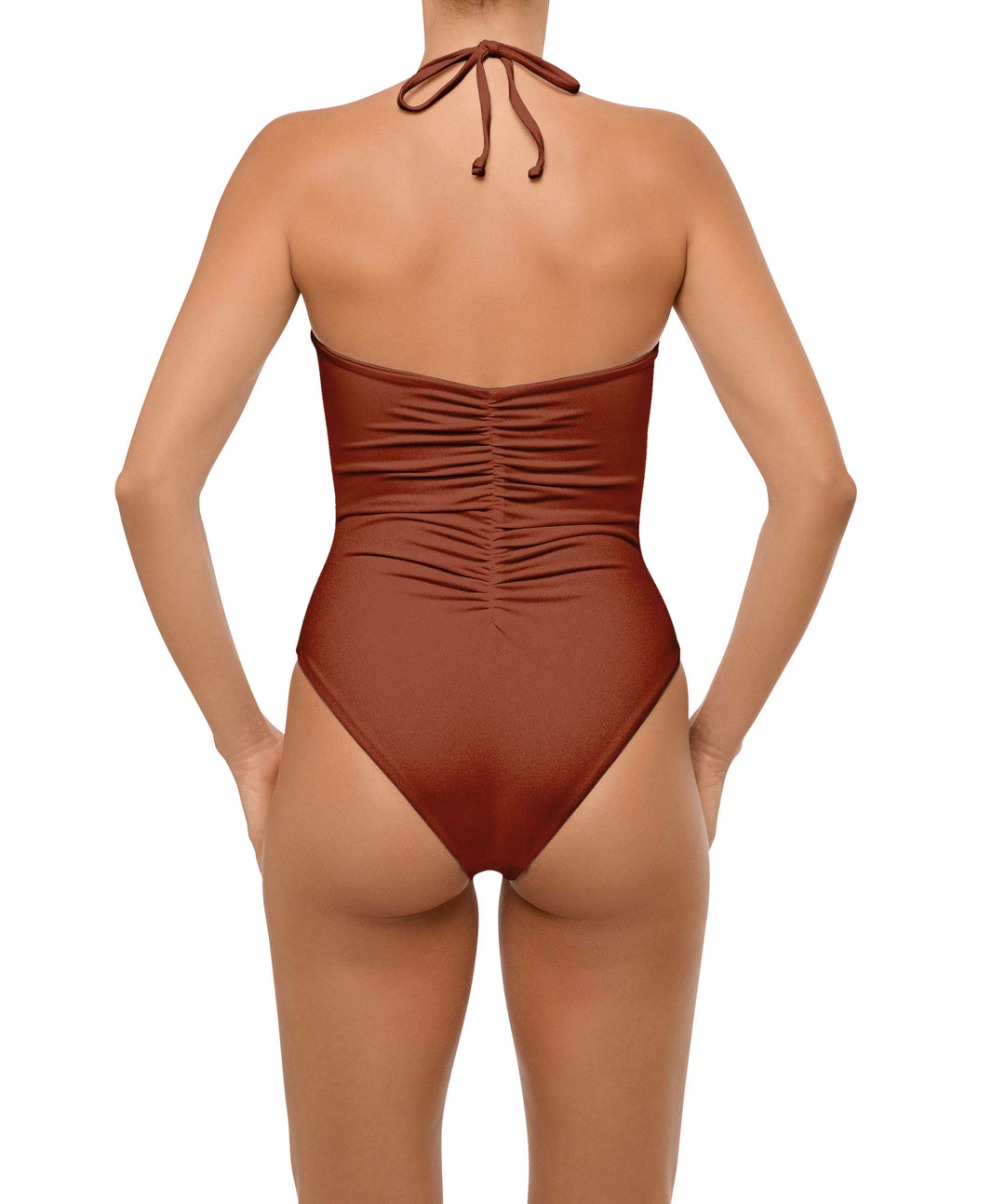 BSWS-S60 Plunge Neck Ruched Front One Piece
