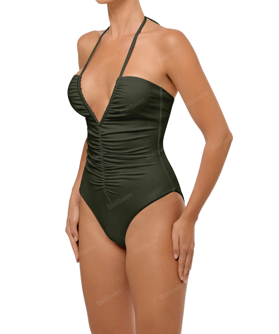 BSWS-S60 Plunge Neck Ruched Front One Piece