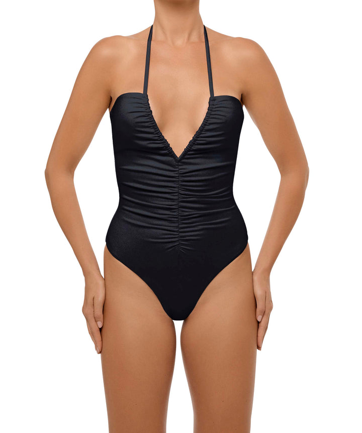 BSWS-S60 Plunge Neck Ruched Front One Piece