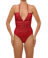 BSWS-S60 Plunge Neck Ruched Front One Piece