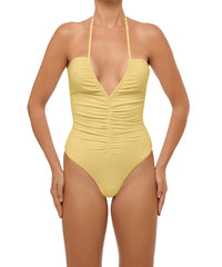 BSWS-S60 Plunge Neck Ruched Front One Piece