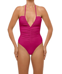 BSWS-S60 Plunge Neck Ruched Front One Piece