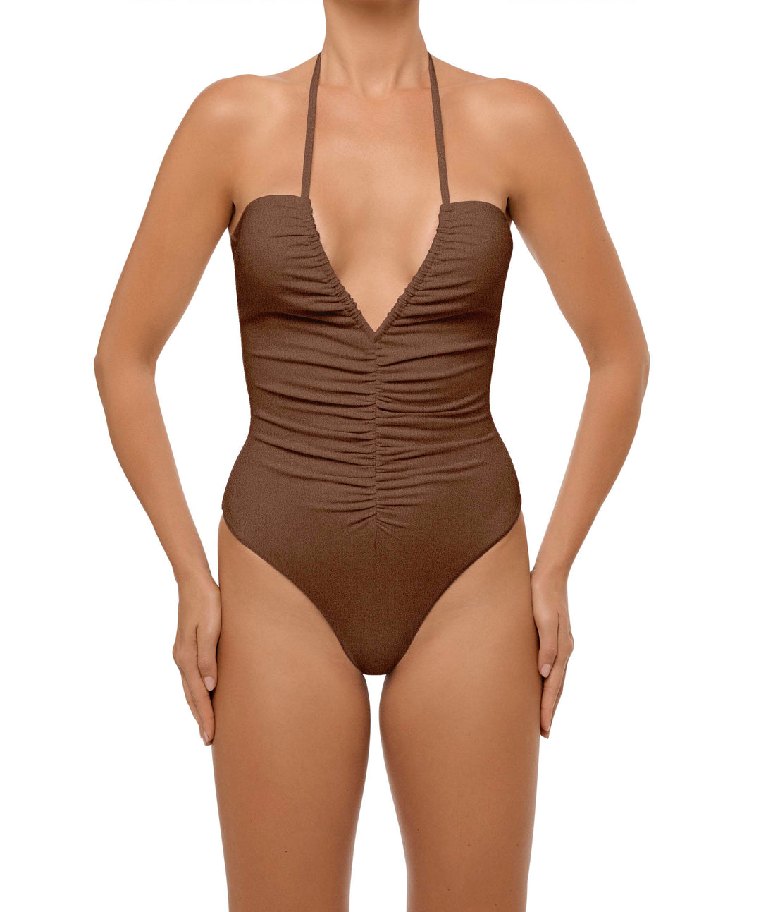 BSWS-S60 Plunge Neck Ruched Front One Piece