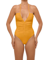 BSWS-S60 Plunge Neck Ruched Front One Piece