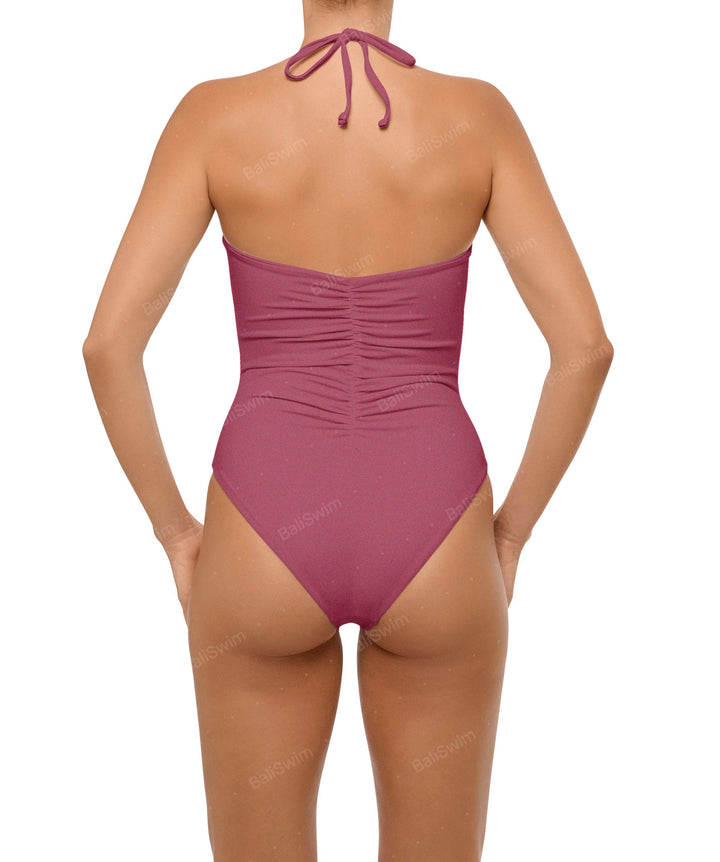 BSWS-S60 Plunge Neck Ruched Front One Piece