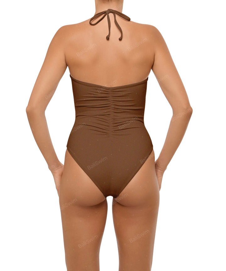 BSWS-S60 Plunge Neck Ruched Front One Piece