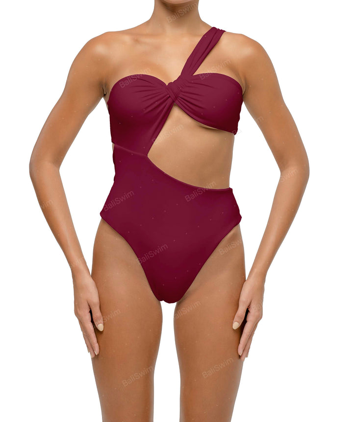 BSWS-S68 Asymmetrical Bandeau Side Cutout One Piece
