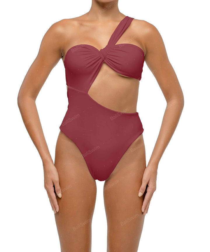 BSWS-S68 Asymmetrical Bandeau Side Cutout One Piece