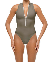 BSWS-S70 Plunge Neck Zipper Front One Piece