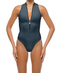 BSWS-S70 Plunge Neck Zipper Front One Piece