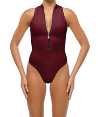 BSWS-S70 Plunge Neck Zipper Front One Piece