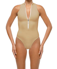 BSWS-S70 Plunge Neck Zipper Front One Piece