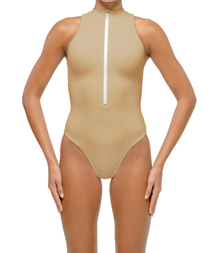BSWS-S70 Plunge Neck Zipper Front One Piece