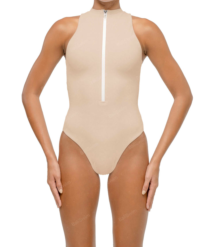 BSWS-S70 Plunge Neck Zipper Front One Piece