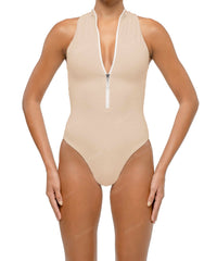 BSWS-S70 Plunge Neck Zipper Front One Piece