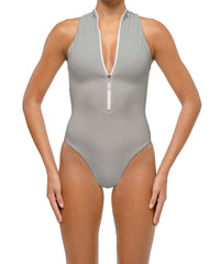 BSWS-S70 Plunge Neck Zipper Front One Piece