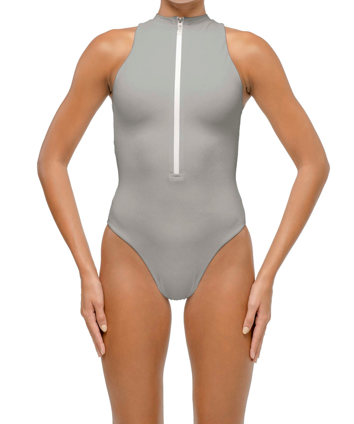 BSWS-S70 Plunge Neck Zipper Front One Piece