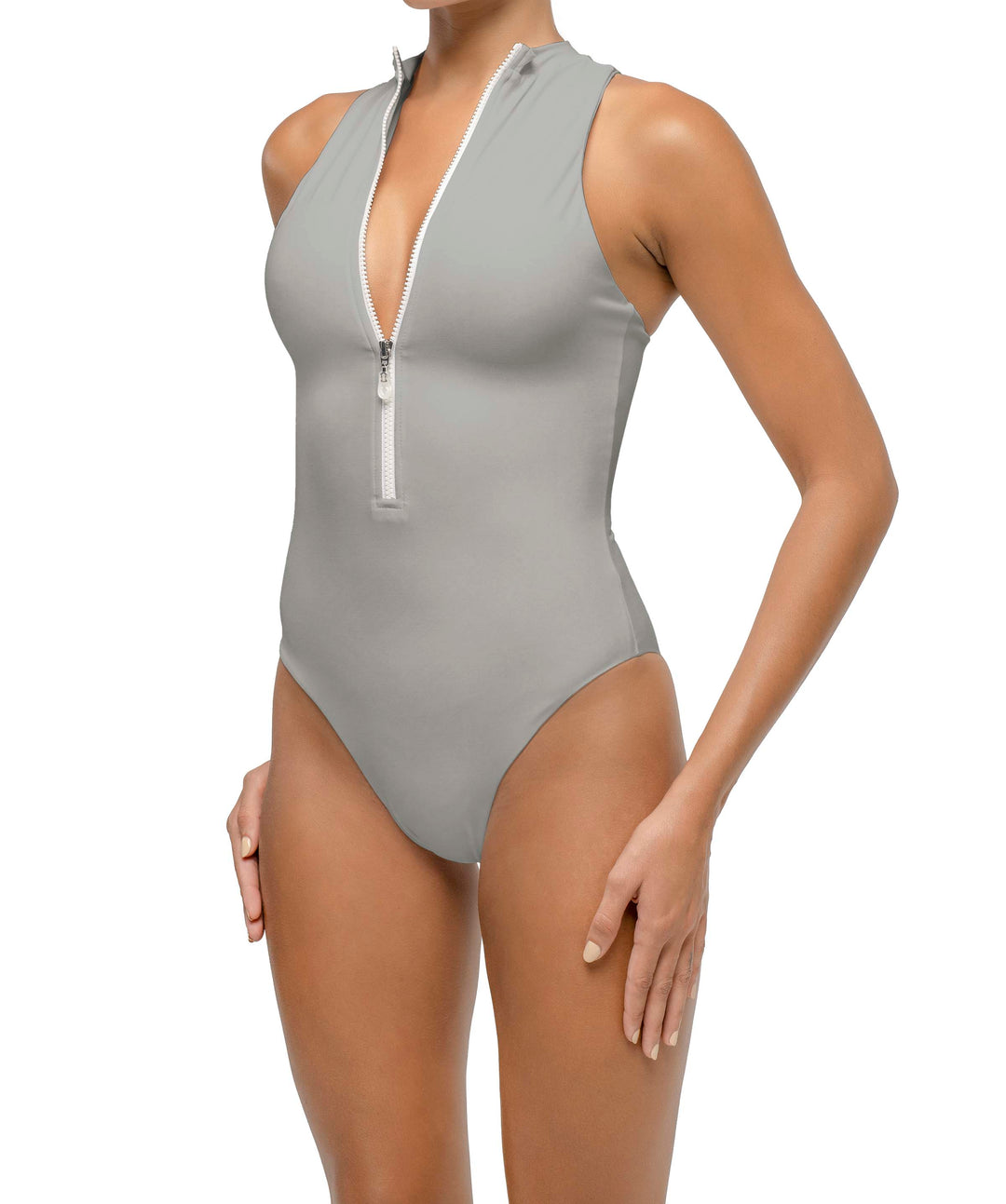 BSWS-S70 Plunge Neck Zipper Front One Piece