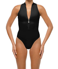BSWS-S70 Plunge Neck Zipper Front One Piece