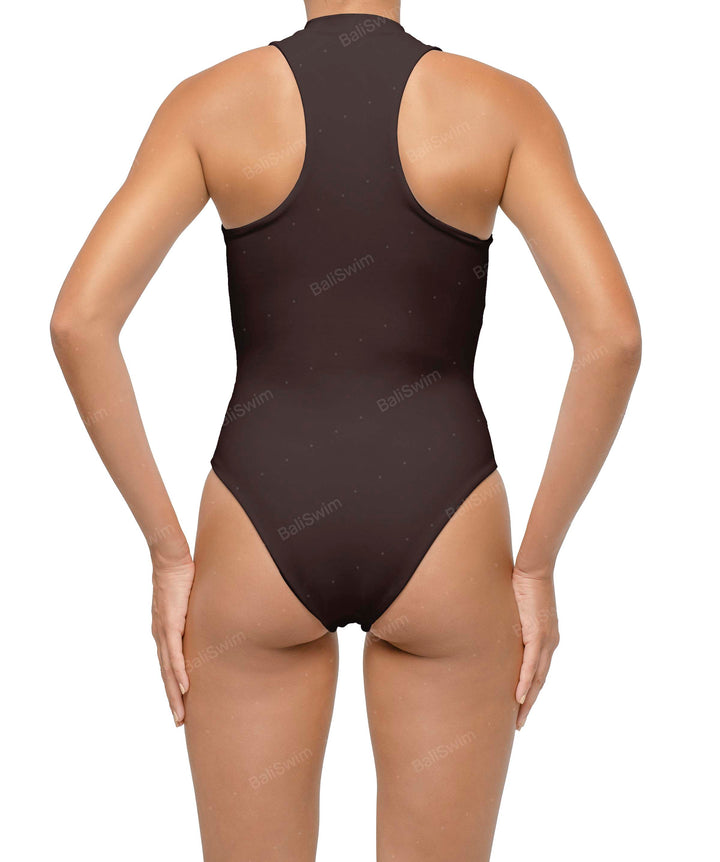 BSWS-S70 Plunge Neck Zipper Front One Piece