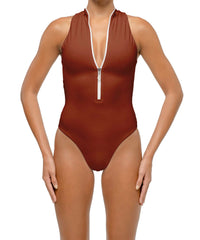 BSWS-S70 Plunge Neck Zipper Front One Piece