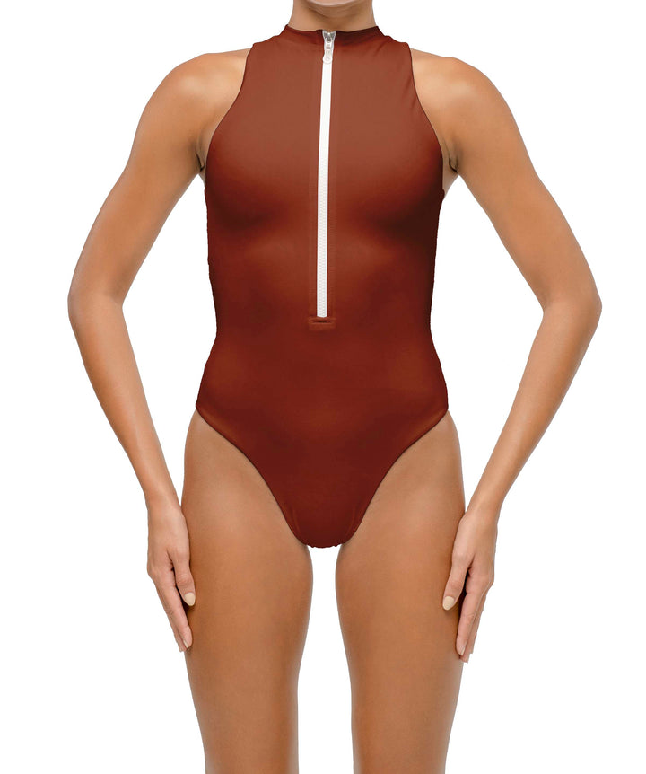 BSWS-S70 Plunge Neck Zipper Front One Piece