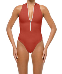 BSWS-S70 Plunge Neck Zipper Front One Piece