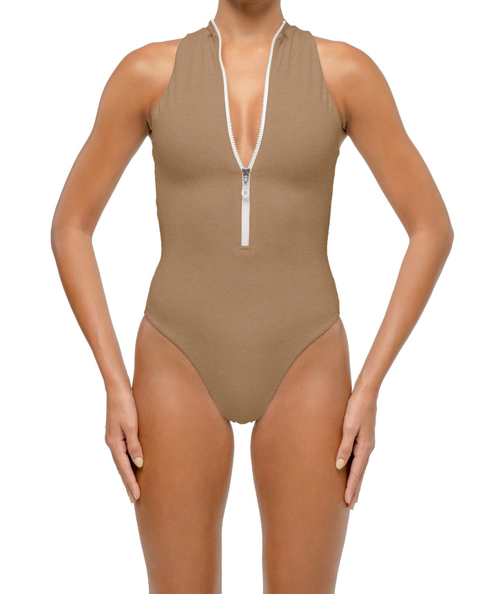 BSWS-S70 Plunge Neck Zipper Front One Piece