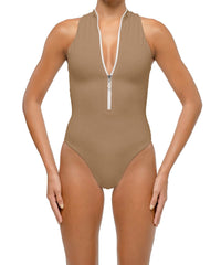 BSWS-S70 Plunge Neck Zipper Front One Piece
