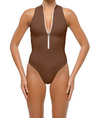 BSWS-S70 Plunge Neck Zipper Front One Piece