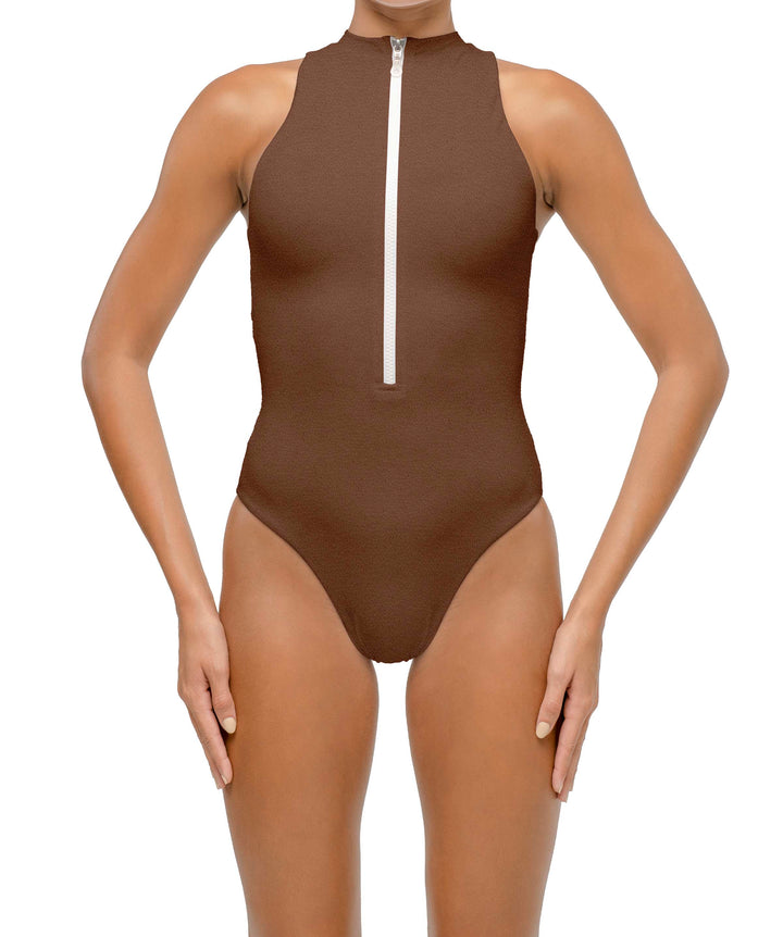 BSWS-S70 Plunge Neck Zipper Front One Piece