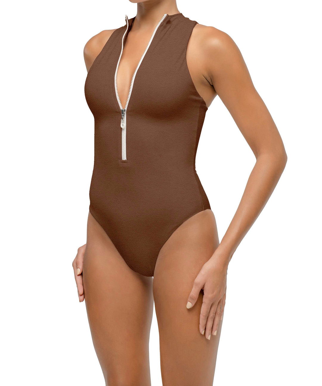 BSWS-S70 Plunge Neck Zipper Front One Piece