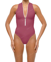 BSWS-S70 Plunge Neck Zipper Front One Piece