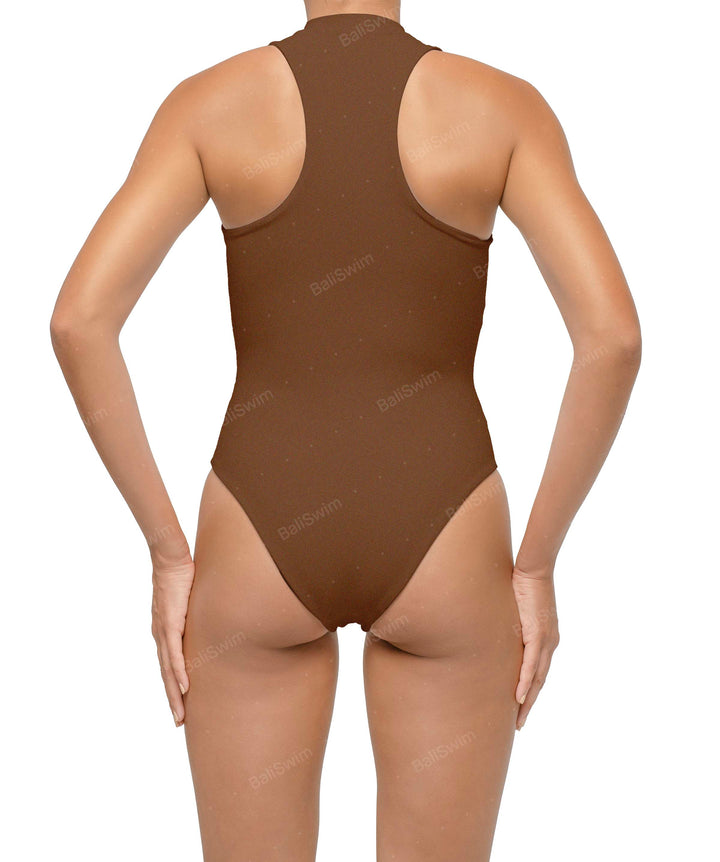 BSWS-S70 Plunge Neck Zipper Front One Piece