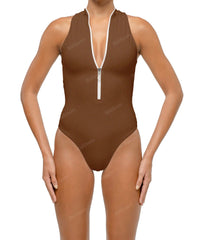 BSWS-S70 Plunge Neck Zipper Front One Piece