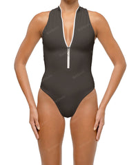 BSWS-S70 Plunge Neck Zipper Front One Piece
