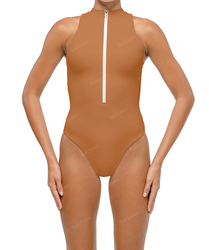 BSWS-S70 Plunge Neck Zipper Front One Piece